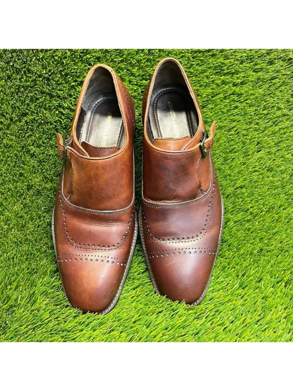 Johnston & Murphy Men Size 8 Brown Classic Leather Single Monk Strap Dress Shoes